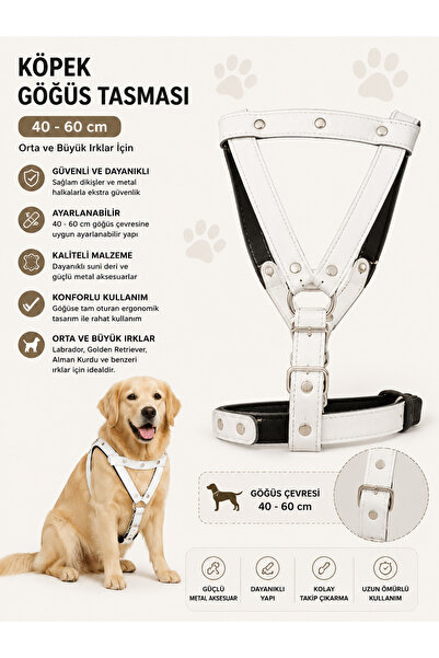 Baron Pet Köpek Göğüs Tasması ve Sevk Kayışı Seti 40-60 cm Suni Deri Perçinli...