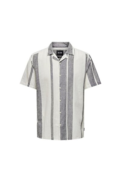 Only & Sons Cămașă albă pentru bărbați cu dungi - ONSCAIDEN SS STRIPE LINEN R...