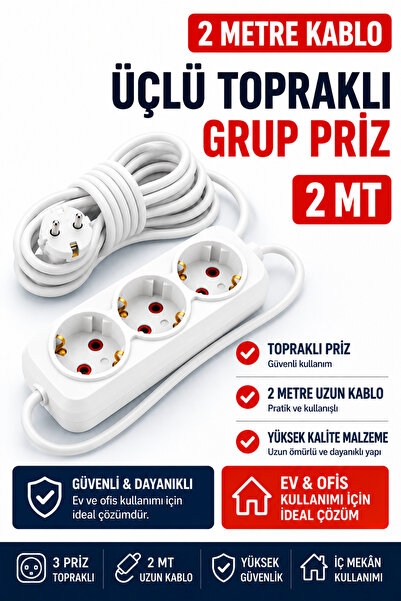 FIRSAT YOLU Üçlü Topraklı Grup Priz 2 Metre