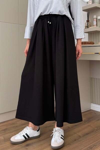 Modaensarbutik Oysho Beli İpli Lastikli Bol Paça Etek Pantolon-SİYAH
