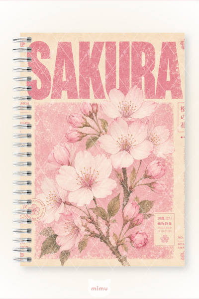 Mimu Art Studio Sakura Çiçeği Desenli 60 Yaprak Çizgisiz Okul Defteri A5 Spir...