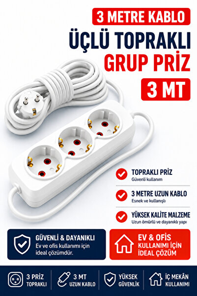 FIRSAT YOLU Üçlü Topraklı Grup Priz 3 Metre