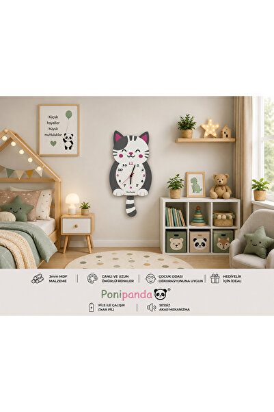 Genel Markalar PONİPANDA KEDİ FİĞÜRLÜ SARKAÇLI SAAT