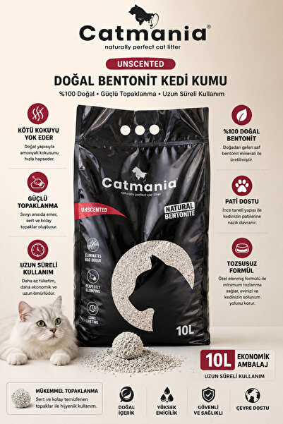 Doğal Kokusuz Tozsuz ve Topaklaşan Bentonit Kedi Kumu 10 LT
