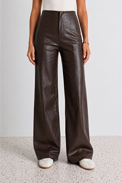 Grenj Fashion Trousers - Brown - High Waist