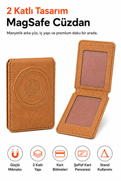 Ayers Erkek 2 Katlı MagSafe Manyetik Telefon Cüzdanı Standlı Kartlık, Şeffaf ...