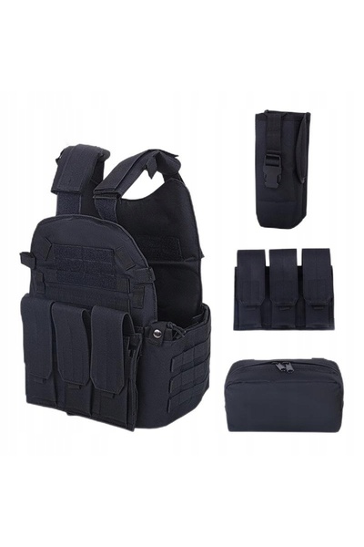 ITIMPORT VESTĂ TACTICĂ MILITARĂ 600D MOLLE, BORSE ȘI HUSE, Negru Uni