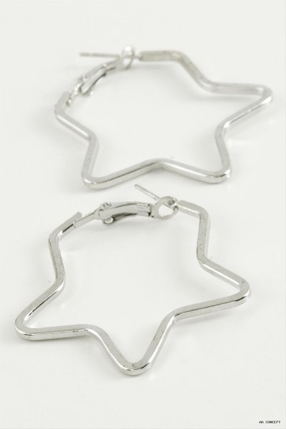 ZERO LAND Concepta Star Hoop Earrings 4.5 cm (14047) Silver Color