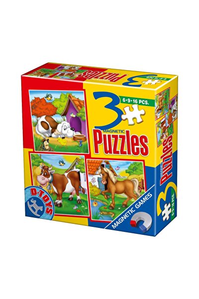 D-Toys Puzzle cu animale de companie – Set de 3 puzzle-uri magnetice cu 6, 9,...