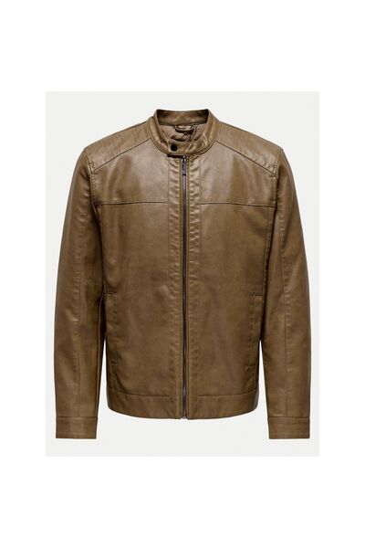 Only & Sons Geacă bărbătească din imitație de piele 22012339 Maro