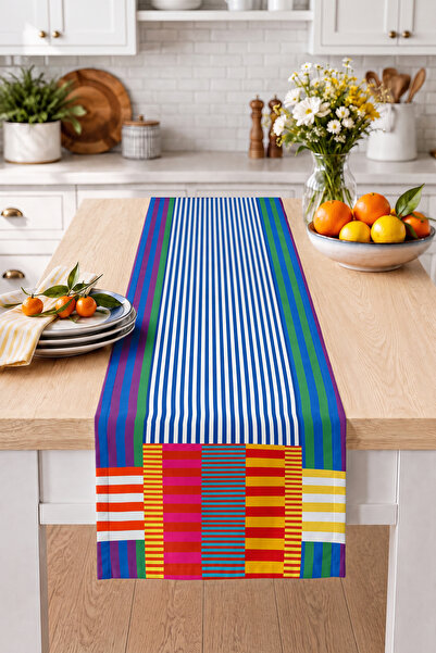 Home Patchwork Çizgili Geometrik Desenli Modern Dijital Baskılı Runner Dekora...
