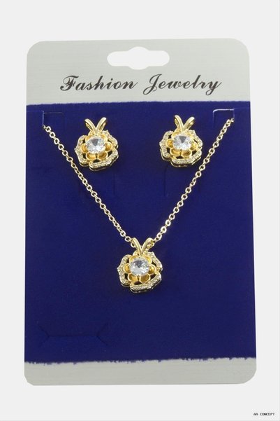 ZERO LAND CONCEPTA Rose Zircon Stone Necklace Set (13210) Silver Color
