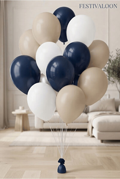 FESTİVALOON Set of 20 Navy Blue Sea Sand Beige White Balloons Birthday Party ...