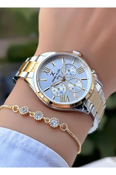 Daniel Klein Large Case 3 Atm Waterproof Gold Silver Color Steel Band Women's...