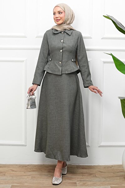 İmajButik Smoked Buttoned Jacket and Skirt Set