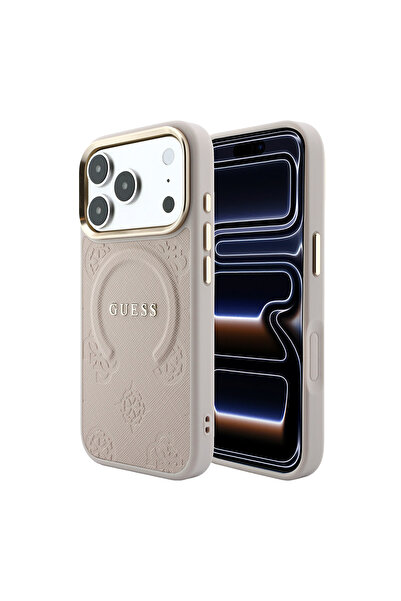 Guess iPhone 18 Pro Kılıf Lisanslı M-safeli Sıcak Baskılı Yazı Logolu C-Magne...