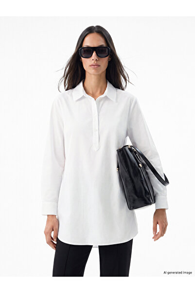 LC Waikiki Nevavm White Oversize Poplin Women's Shirt Tunic with a Difference