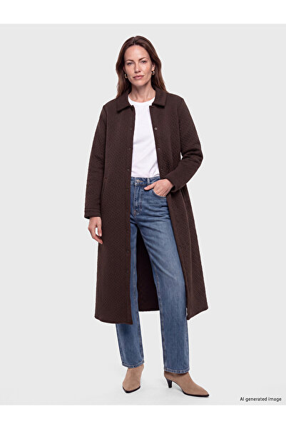 LC Waikiki Nevavm Lcw Grace Brown Shirt Collar Quilted Women's Coat with a Di...