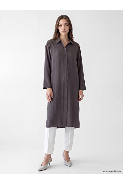 LC Waikiki Nevavm Lcw Modest Anthracite Modal Blended Oversize Women's Shirt ...