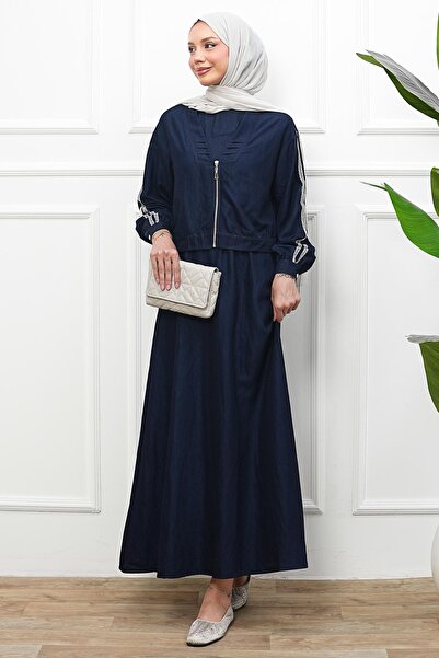 İmajButik Σετ με hijab - Σκούρο μπλε - Μακρύ
