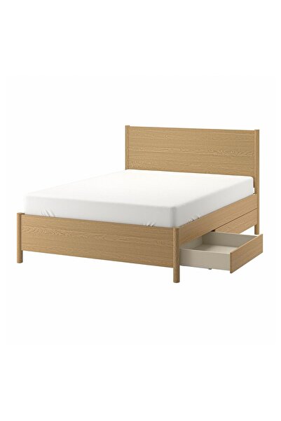 IKEA Çift Kişilik Çekmeceli Karyola İskeleti 160x200 cm Huş Modern Ahşap Yata...