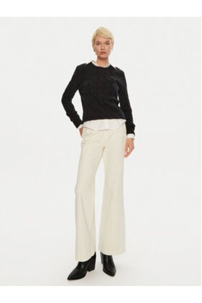 Tommy Hilfiger Pulover negru pentru femei cu gât rotund SOFT WOOL CABLE C-NK