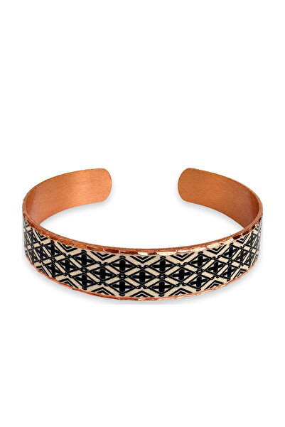 Erol Bakır Black and white geometric mesh thin copper bracelet, adjustable