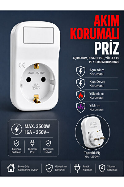 FIRSAT YOLU Beyaz Akım Korumalı Tekli Priz