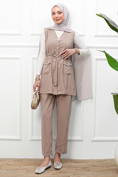 İmajButik Modest Two Piece Set - Beige - Long