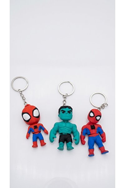 Genel Markalar Hulk ve Spiderman 3'lü 3D Baskı Anahtarlık Seti | Süper Kahram...