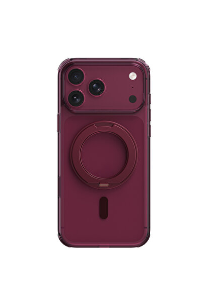iPhone 18 Pro Max Kılıf M-safe Özellikli Air Stand Serisi Aynalı Arka Yüzey Standlı Bordo