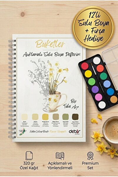 Debir Yayınları Buketler Sulu Boya Hobi Seti: 12'li Boya ve Rehberli Çiçekler...