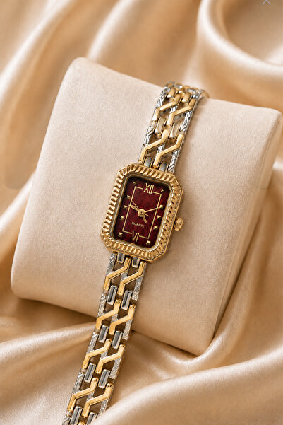 GANYMET Milena Women's Two-Tone Gold-Silver Claret Dial Vintage Wristwatch | ...