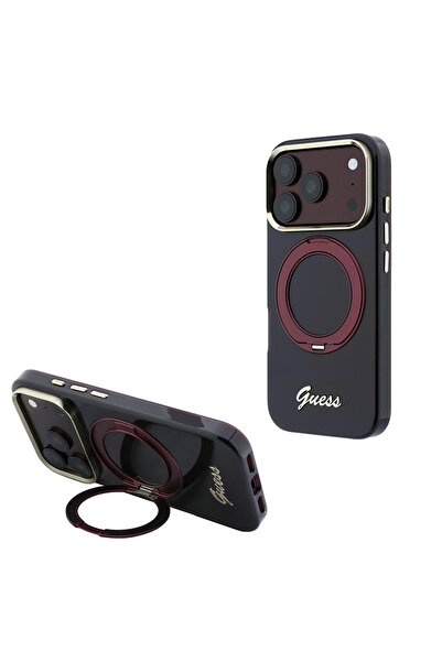Guess iPhone 18 Pro Kılıf Lisanslı M-safeli Dönebilen Standlı Metal Yazı Logo...