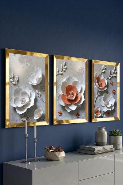 Luna Concept Gold Çerceveli Aynalı Pleksi Duvar Tablosu Salon ve Oturma Odası Dekorasyonu