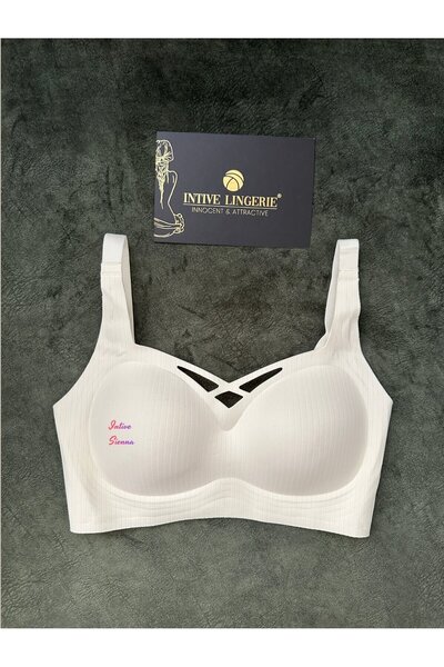 İntive Lingerie Siena Laser Cut Seamless Ribbed Textured Bra with No Visible Marks and Hand-Covered Chest Detail