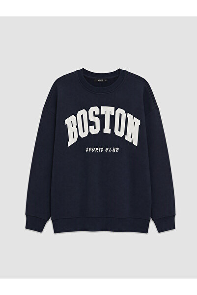 LC Waikiki Xside Navy Blue Embroidered Oversize Women's Sweatshirt