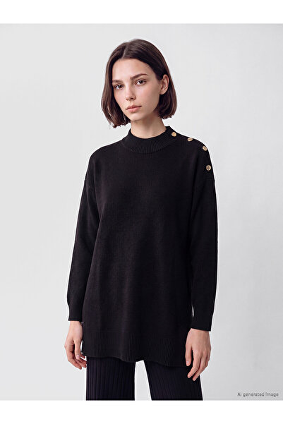 LC Waikiki Nevavm Farkıyla Lcw Modest Black Knitwear Plain Loose & Baggy Wome...