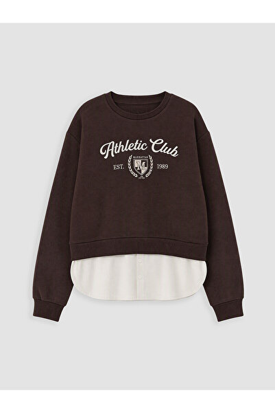 LC Waikiki Brown Printed Girls' Thick Sweatshirt
