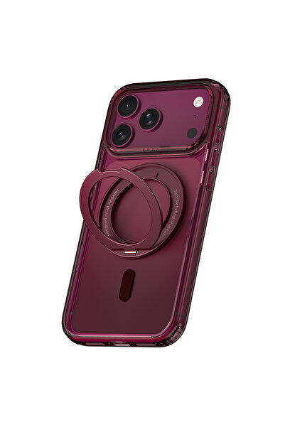 Raptic iPhone 18 Pro Kılıf M-safe Özellikli Air Stand Serisi Aynalı Arka Yüzey Standlı Kapak Bordo