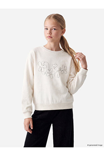 LC Waikiki Lcw Kids Ecru Printed Girls' 2-Piece Sweatshirt