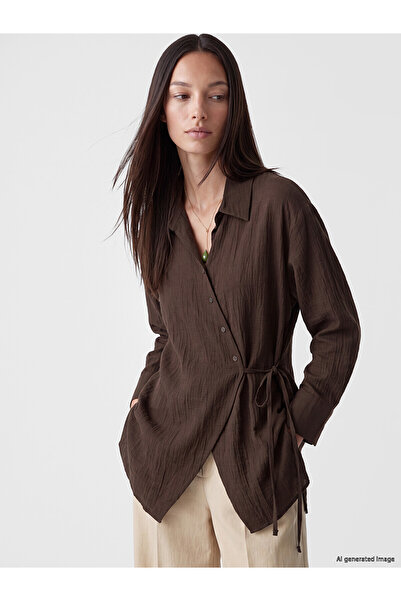 LC Waikiki Alita City Farkıyla Lcw Everyday Brown Double Breasted Collar Wome...