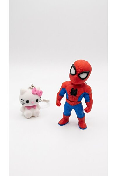 Genel Markalar Hello Kitty ve Spiderman Çiftlere Özel 2'li 3D Baskı Anahtarlı...