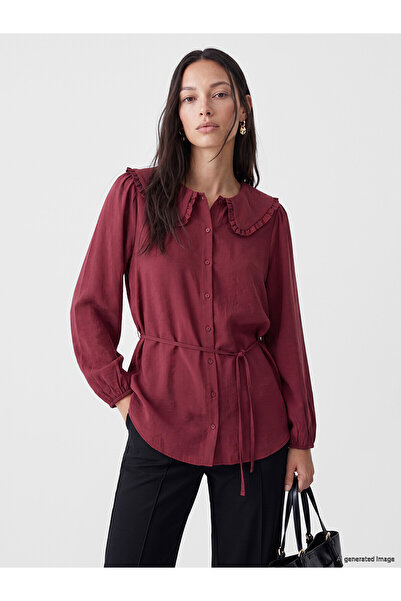 LC Waikiki Lcw Everyday Burgundy Baby Collar Modal Blend Women's Shirt Tunic