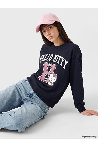 LC Waikiki Xside Navy Blue Printed Oversize Women's Sweatshirt