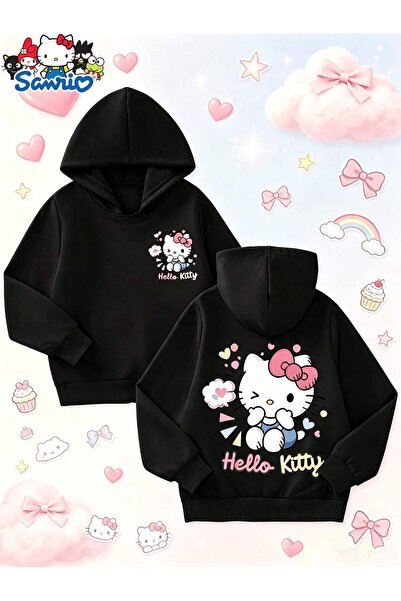 SVART WEAR Çocuk Hello Kitty Baskılı Hoodie Kapüşonlu Sweatshirt Penye Kumaş ...