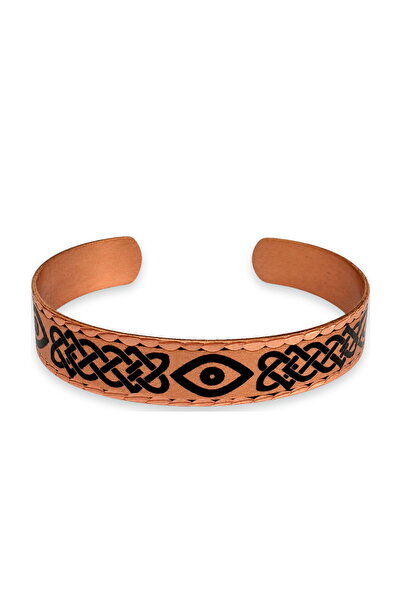 Erol Bakır Copper black eye motif thin copper bracelet, adjustable