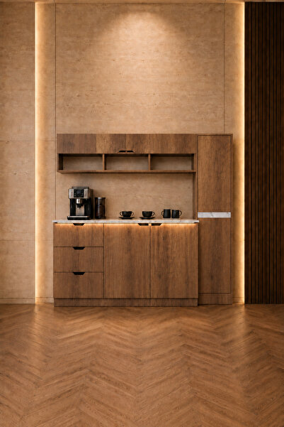 coffee world Modern Lighted Coffee Corner with White Wood Grain Surface