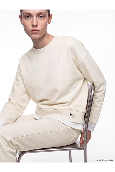 LC Waikiki Lcw Comfort Beige Crew Neck Oversize Women's Sweatshirt