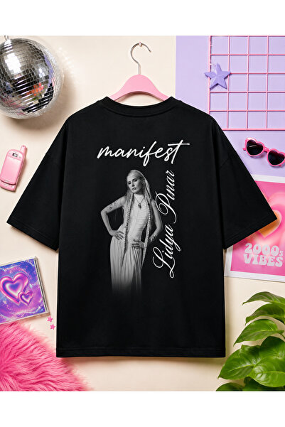 Manifest Grubu Lidya Pınar Baskılı Oversize Tişört Unisex %80 Pamuk Boxy Fit Streetwear T-Shirt Kalın Dokulu